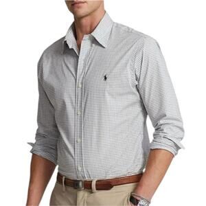 Polo‎ Ralph Lauren GRAY GINGHAM Check Smooth STRETCH Shirt 3XB NAVY Pony NEW
